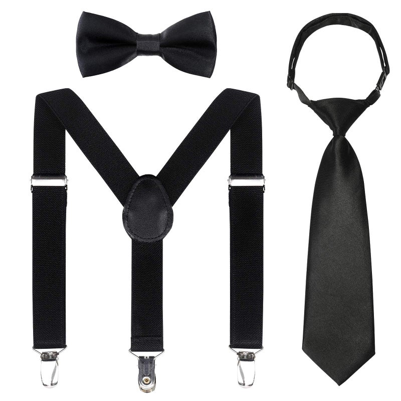 Kajeer Kids Suspender Bowtie Necktie Sets - Adjustable Elastic Classic Accessory Sets for 6 Months to 13 Year Old Boys & Girls (Black, 31.5 Inches (Fit 6 Years to 13 Years)) - Image 1